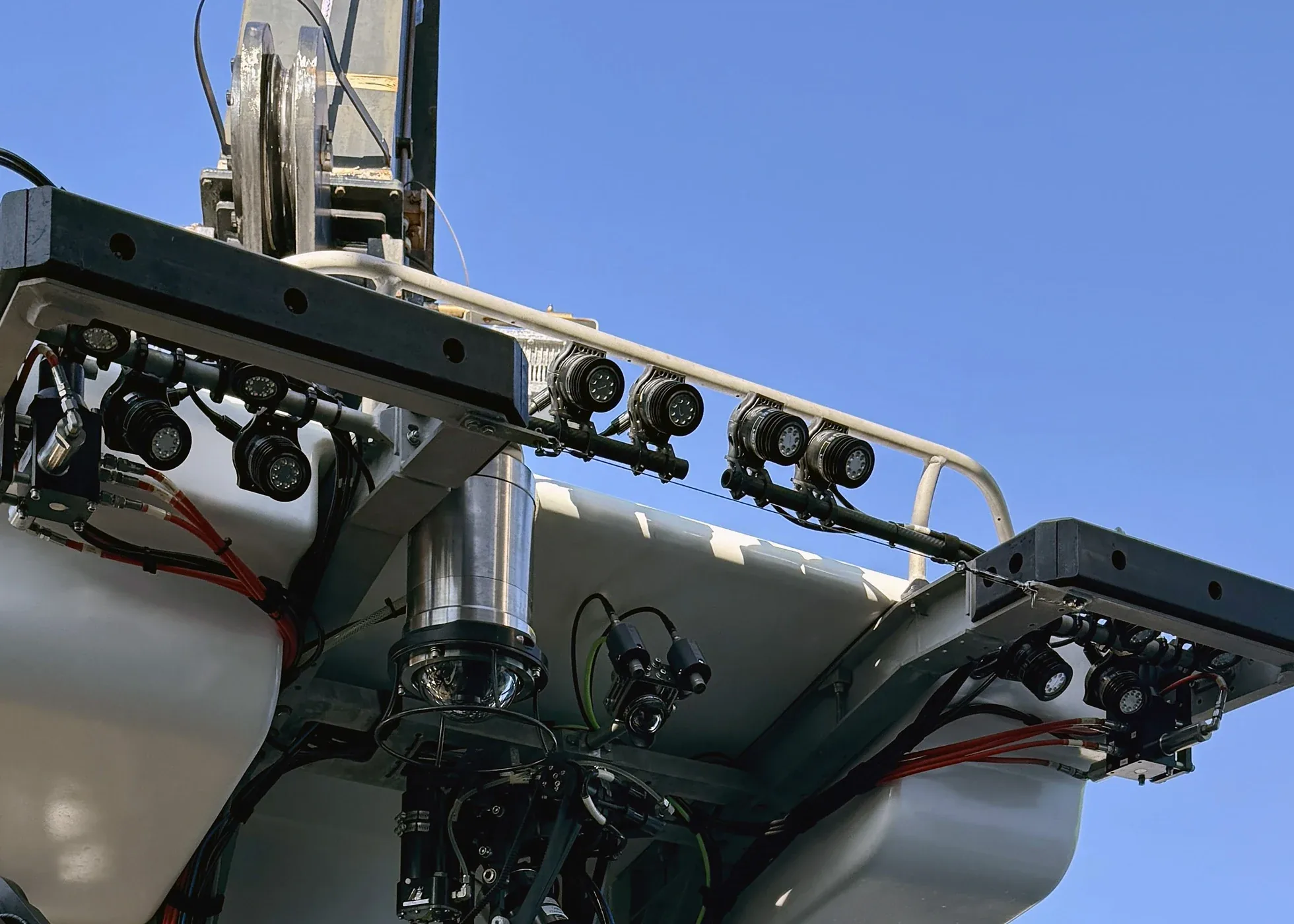 Deep Discoverer's camera and sensor array on the ship deck.